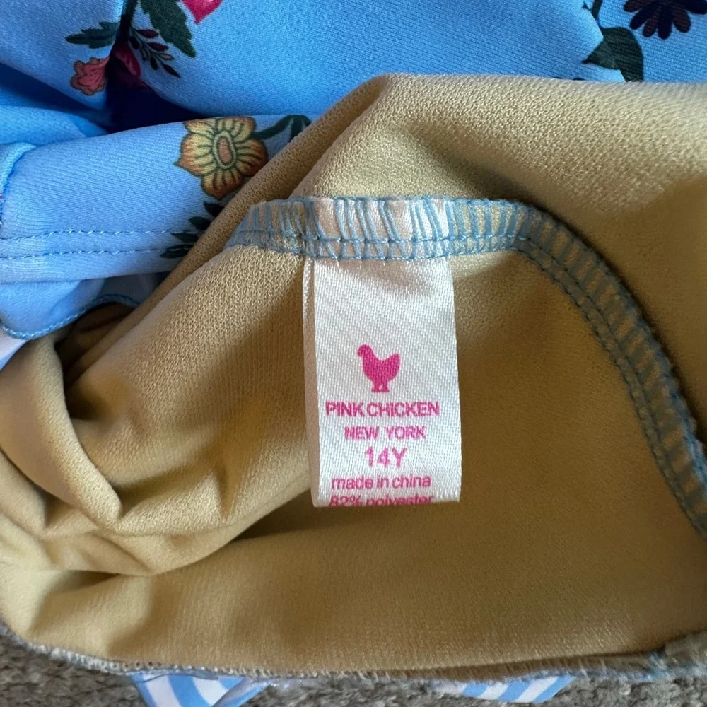 NWT Pink Chicken girls Blue Bell Floral Hero swimsuit 14